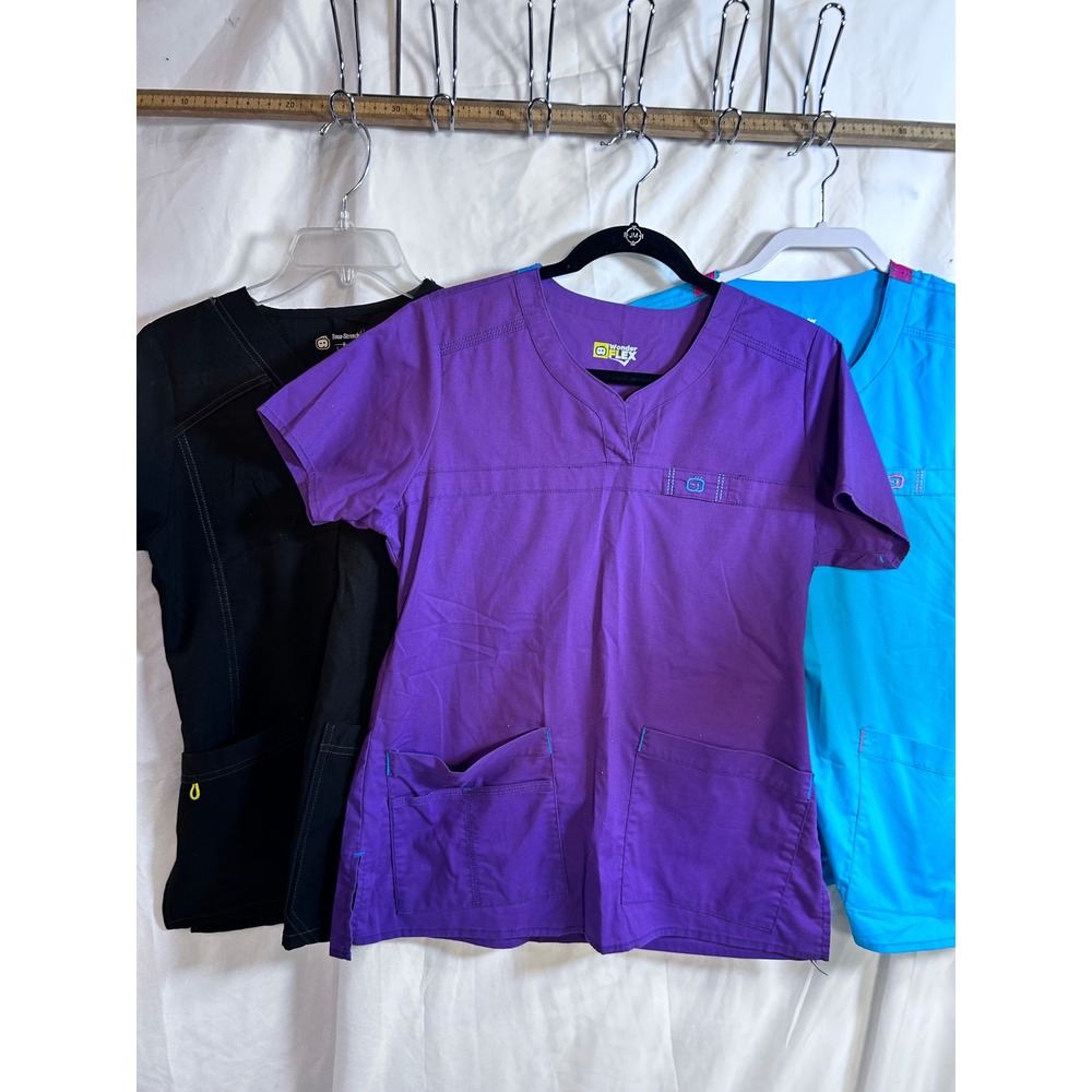 Wink Scrub Tops Lot of 3 Size S Purple Blue Black WonderFlex Four-Stretch Women